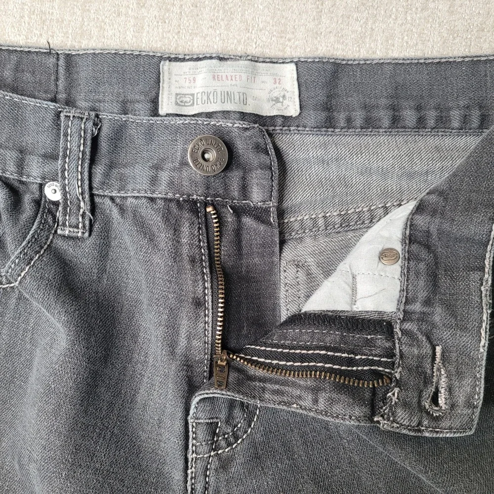 Ecko Unltd Denim‎ Shorts Mens 32 Gray 759 Relaxed Fit Embroidered Y2K Streetwear